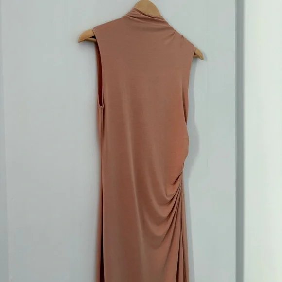 Vince tan mock neck gathered waist sleeveless jersey midi dress - XS NWT - Picture 3 of 8